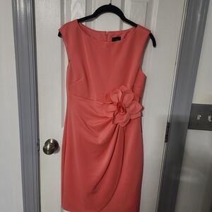 Cato Coral Midi Dress with Floral Detail